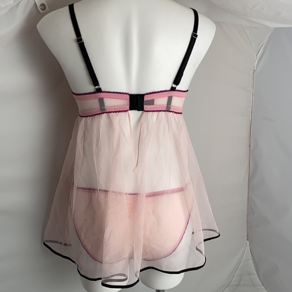 Victoria’s Secret light pink and black babydoll 36C snd satin panty L - Picture 3 of 16